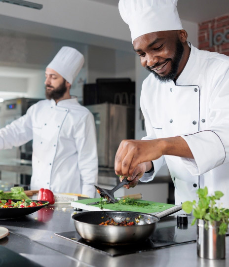 African american chef preparing meal