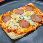 Turkey pepperoni flatbread pizza plated 3 150x150