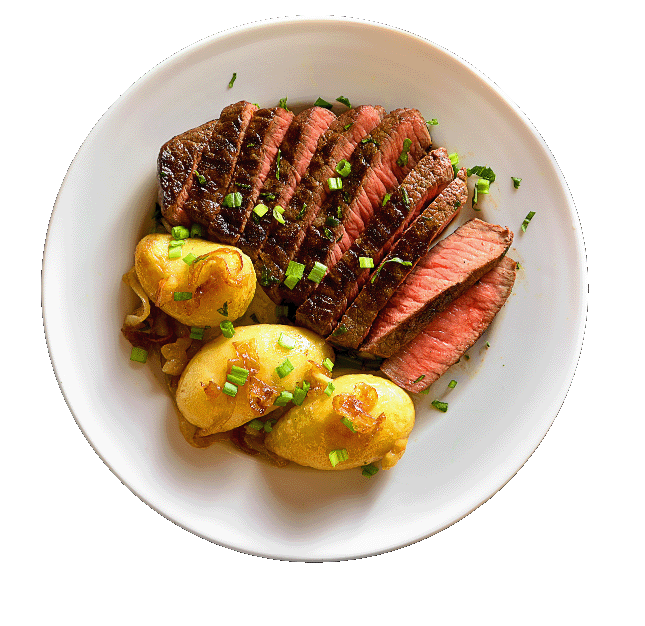 Plated steak and potatoes